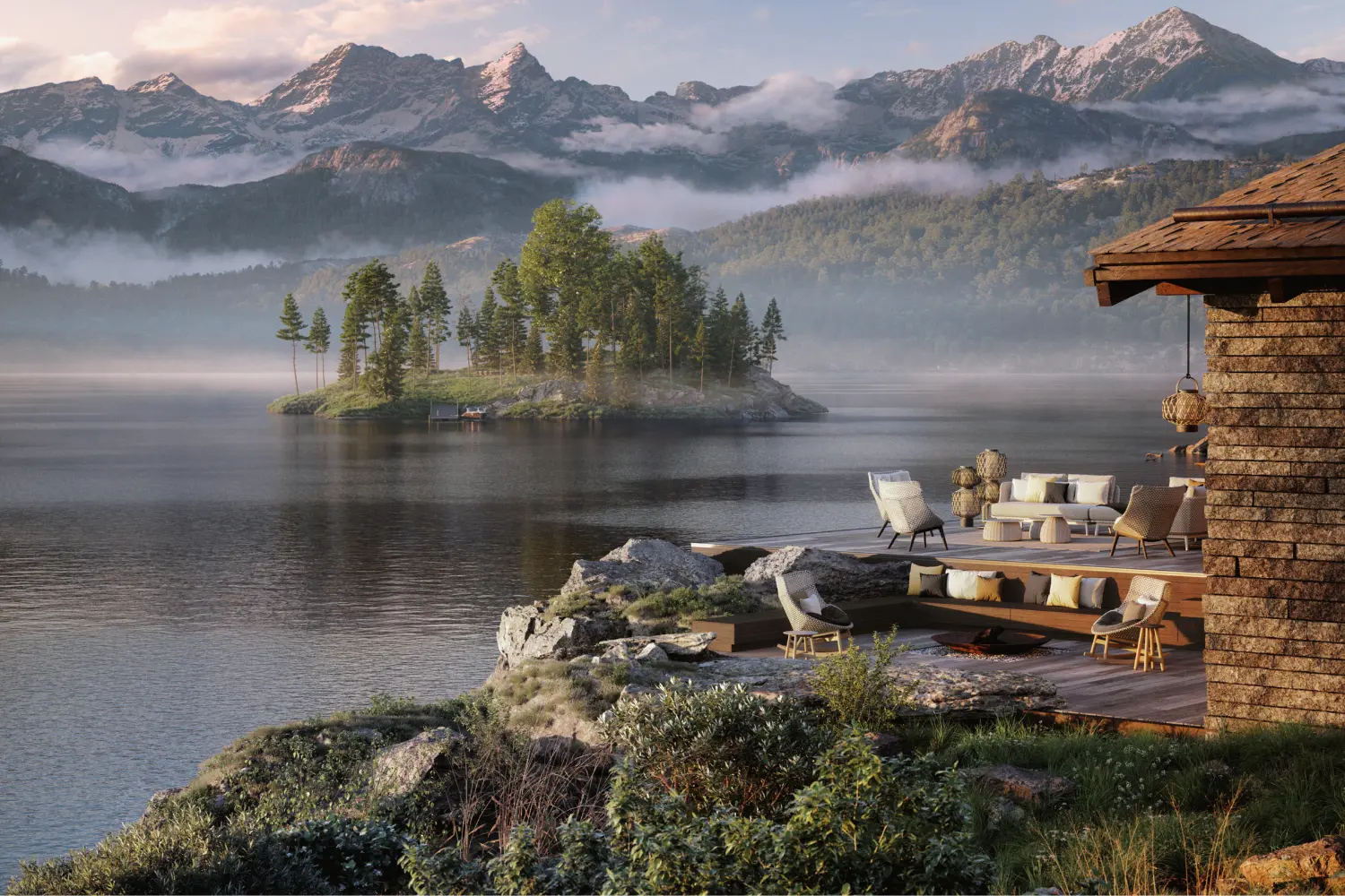 Poltrona Mbrace Alu encosto alto'